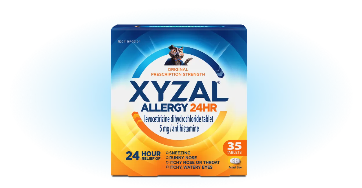 Front of packaging for the XYZAL® product for adults: XYZAL® Allergy 24HR.